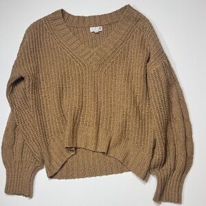 SO V-Neck Chunky Sweater in Camel Brown